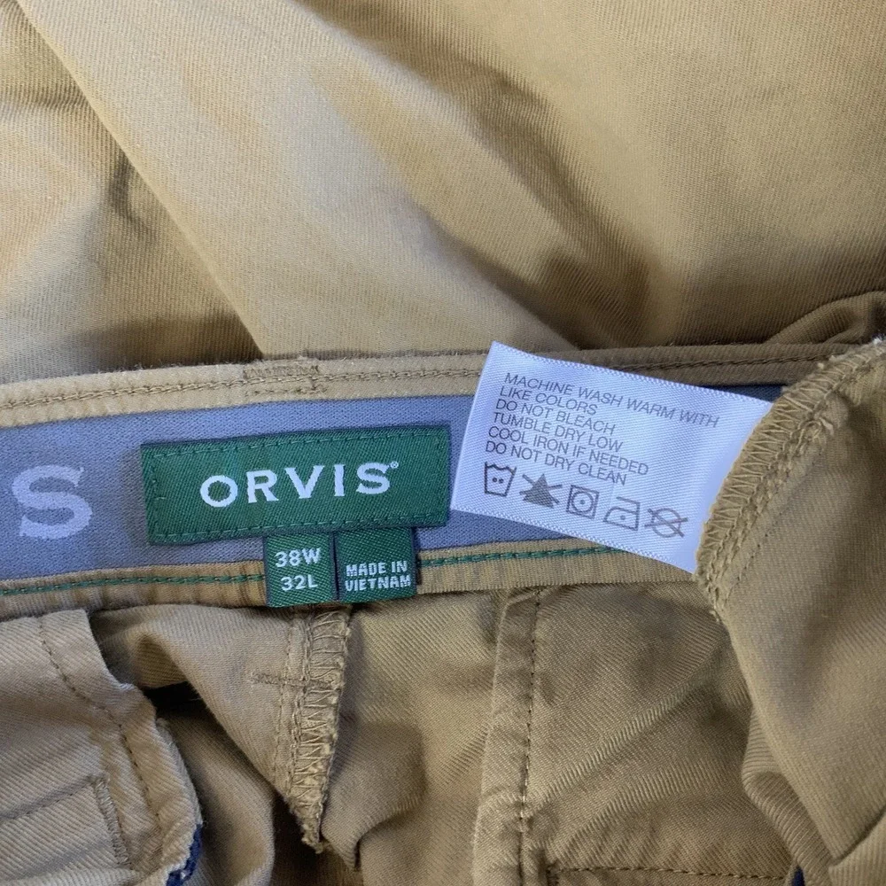 Orvis Khaki Brown Pants Men's Sz 38x30 Cotton Nylon Lycra Hiking Camping EUC